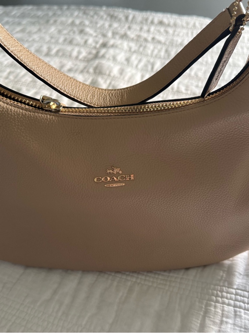 Coach Pebble Leather Shoulder Hobo in Taupe